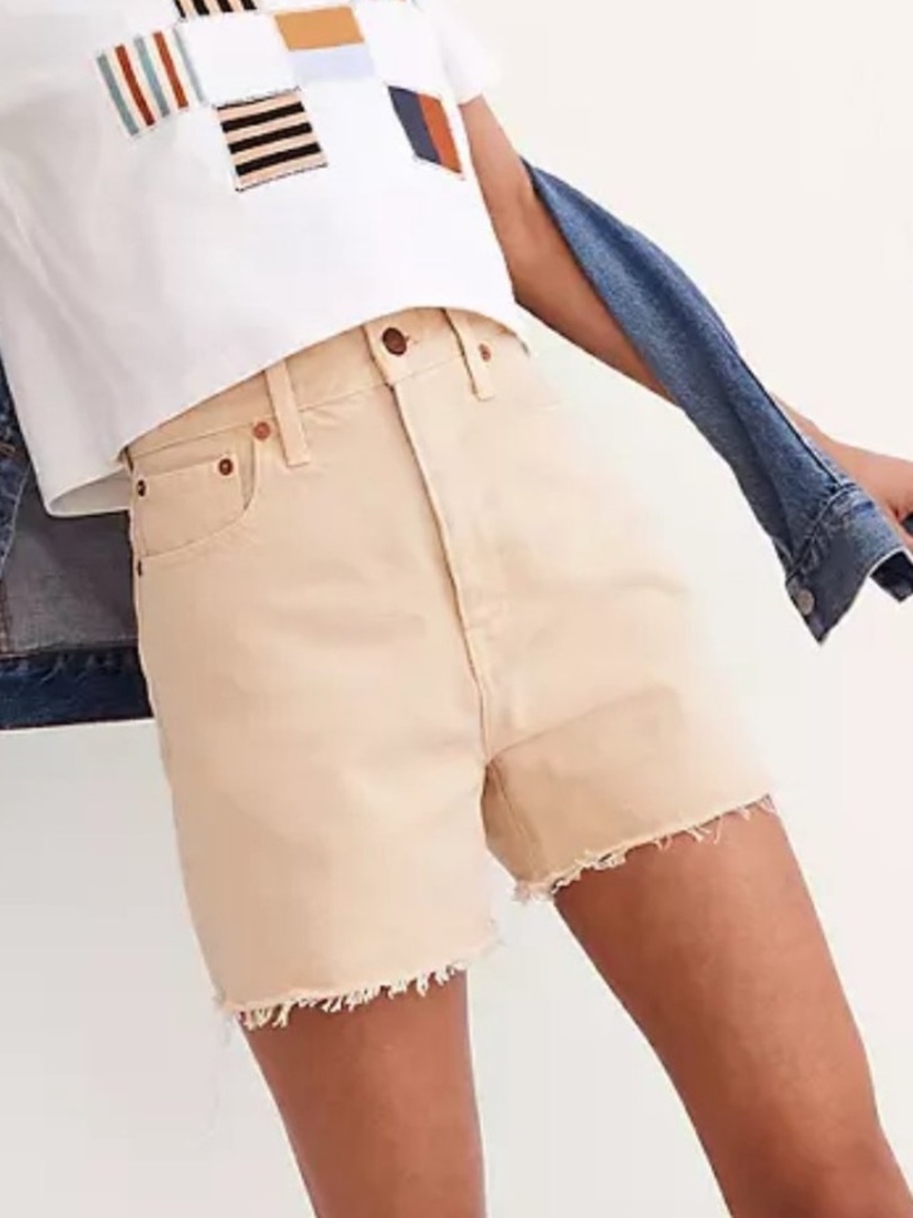 Madewell: The Mom Jean Short Earth Dyed Edition, Pale Yellow Denim Shorts Sz. 26
